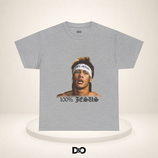 Jesus Stirnband Neymar Jr. Tee — "100% JESUS" Grafik T-Shirt