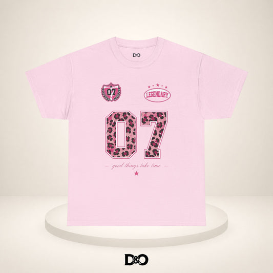 07 Leopard Print Graphic Tee — “Legendary” Pink Number Shirt