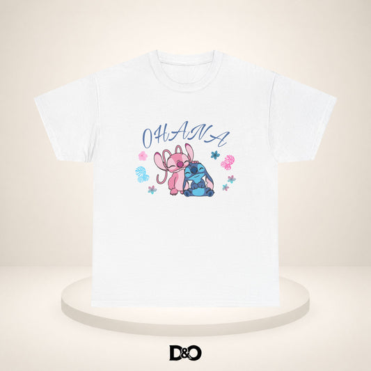 Ohana Stitch & Angel Süßes Grafik-Tee — "OHANA" Familie Lilo & Stitch inspiriertes T-Shirt
