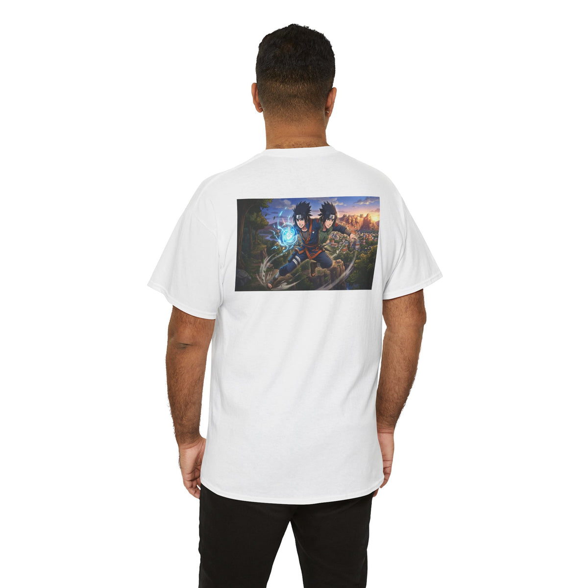 Fantasy Anime Krieger Rückendruck — Dual Mage Kampf Szene T-Shirt