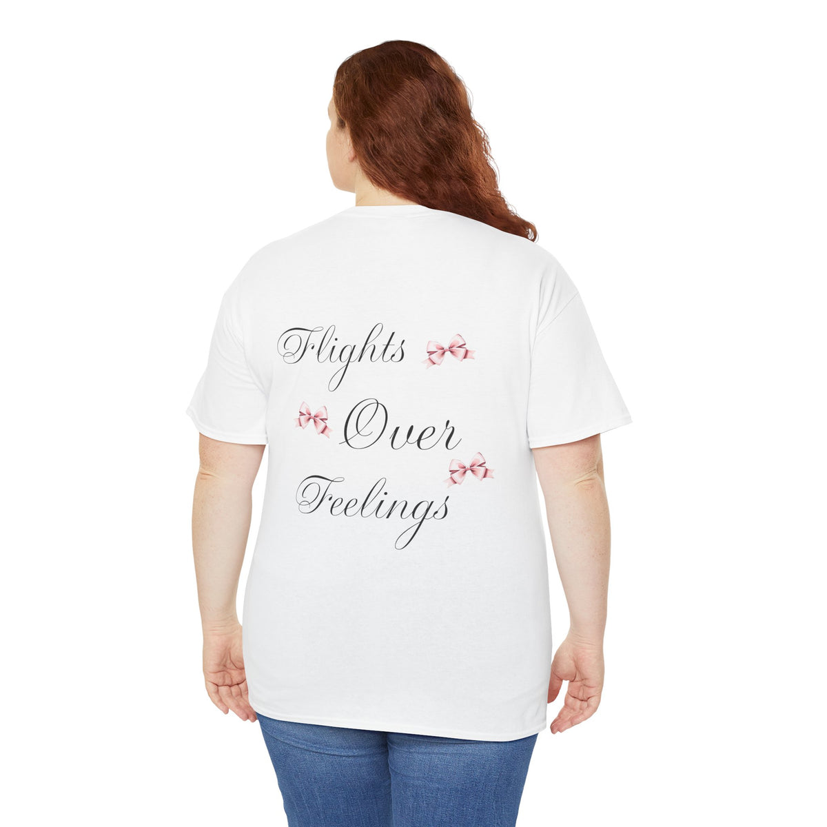 Flights Over Feelings Tee — Feminine Script Floral Backprint T‑Shirt
