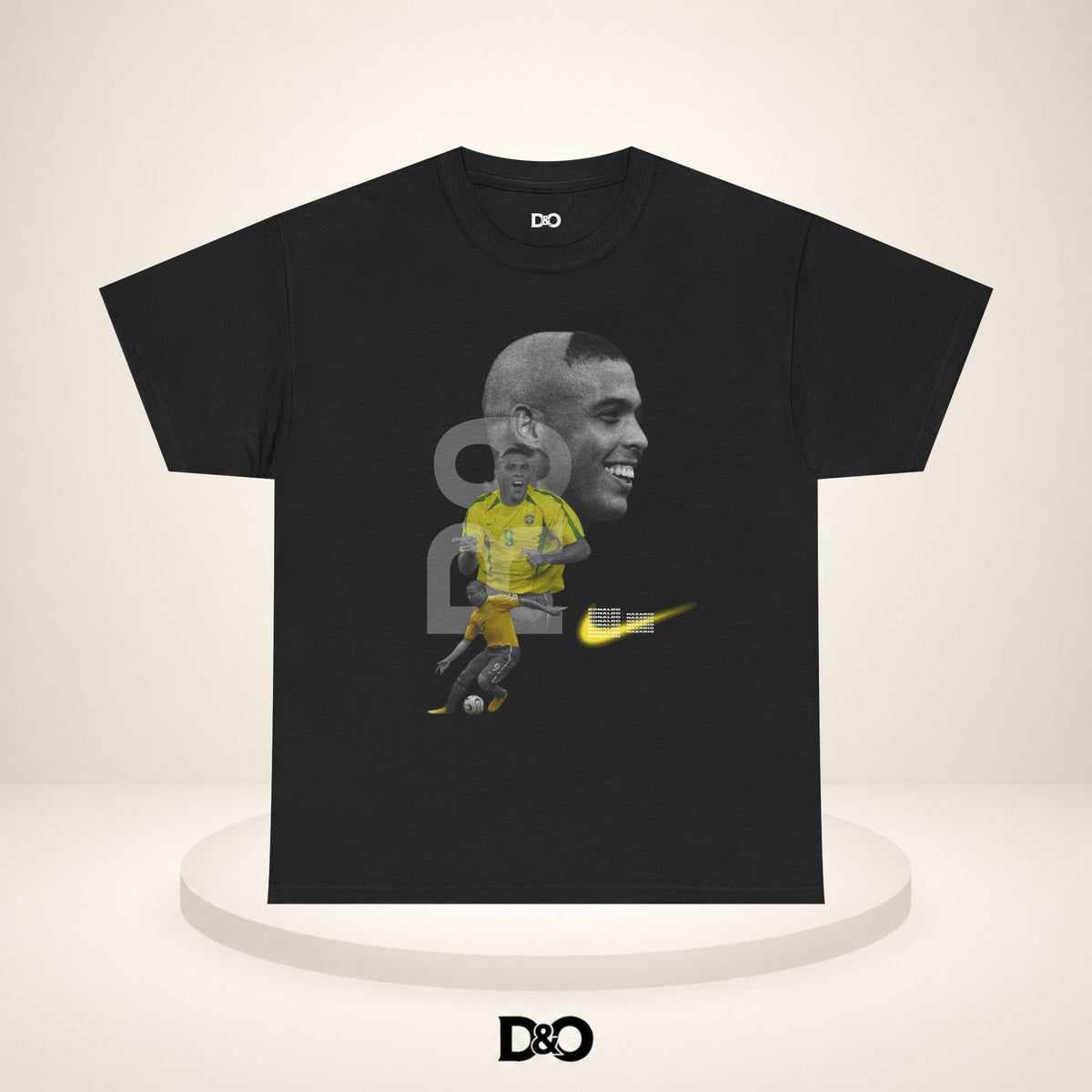 Football Legend Graphic Tee — R9 Portrait with Yellow Jersey & Nike Swoosh