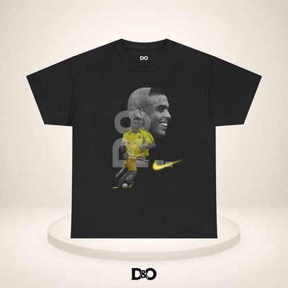Football Legend Graphic Tee — R9 Portrait with Yellow Jersey & Nike Swoosh