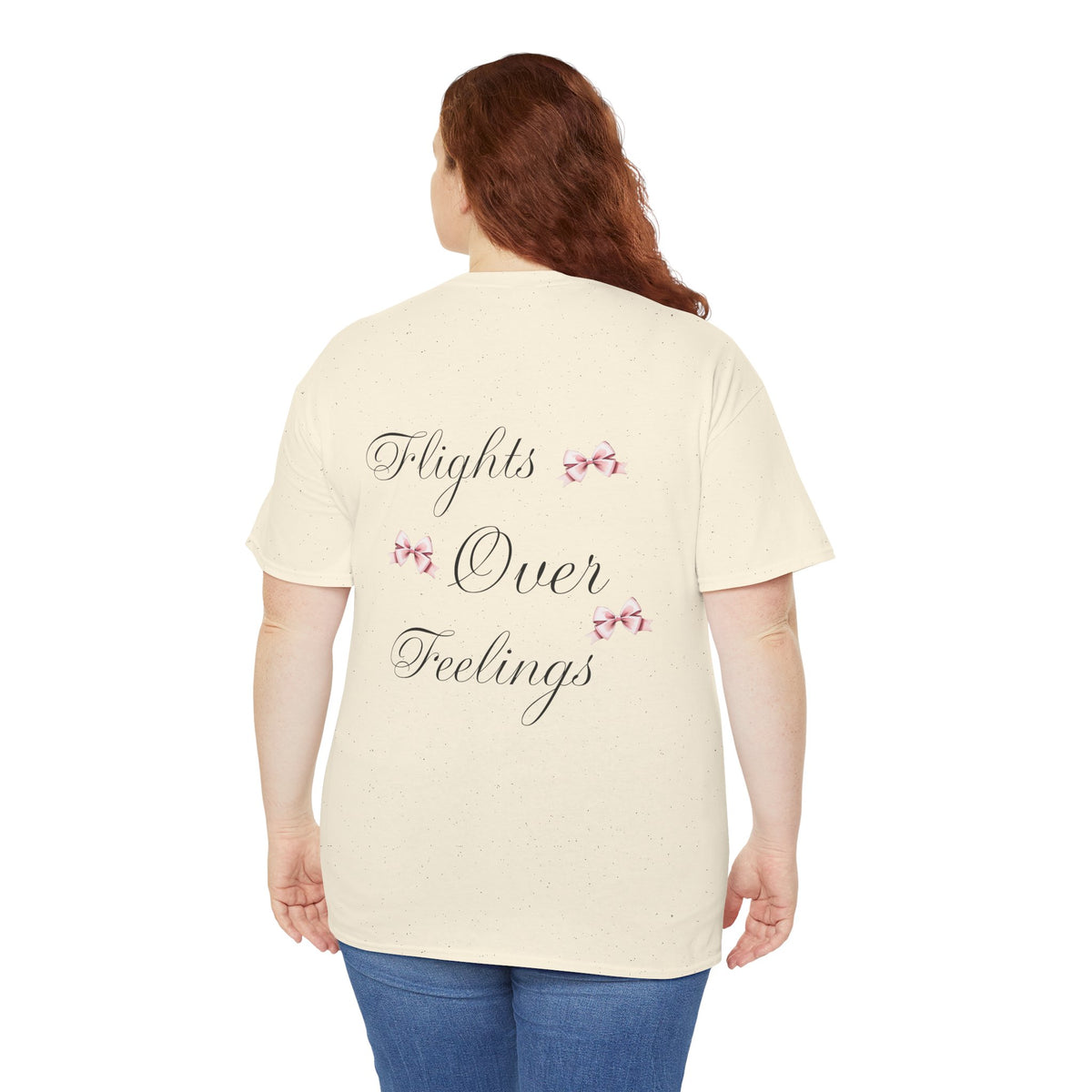 Flights Over Feelings Tee — Feminine Script Floral Backprint T‑Shirt