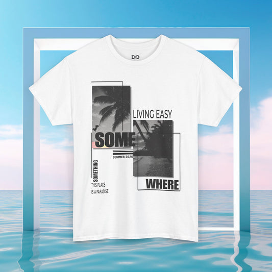 Sommer Palme Grafik Tee — "Leben leicht irgendwo" Baumwolle T-Shirt