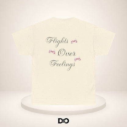 Flights Over Feelings Tee — Feminine Script Floral Backprint T‑Shirt