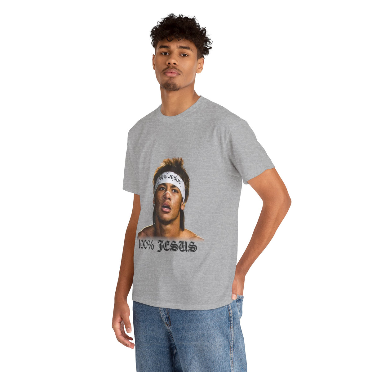 Jesus Stirnband Neymar Jr. Tee — "100% JESUS" Grafik T-Shirt
