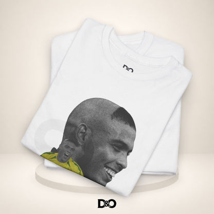 Football Legend Graphic Tee — R9 Portrait with Yellow Jersey & Nike Swoosh