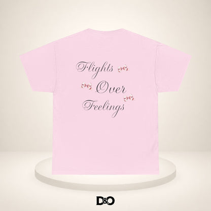 Flights Over Feelings Tee — Feminine Script Floral Backprint T‑Shirt