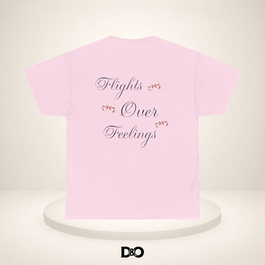 Flüge über Gefühle Tee — Feminine Schrift Floral Rückendruck T-Shirt