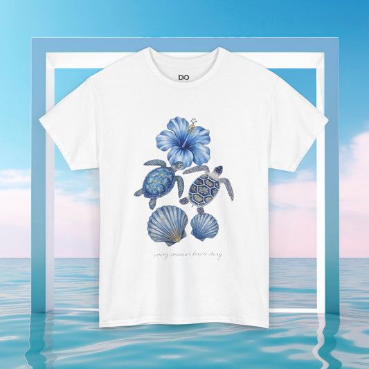 Meeresschildkröte Floral Tee — Blaue Ozean Muscheln Grafik T-Shirt