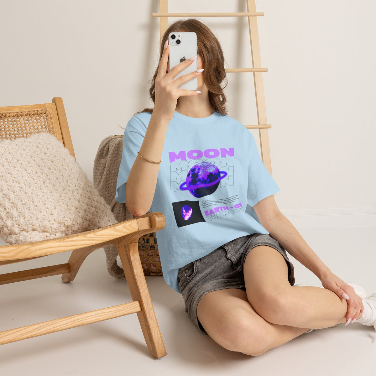 Moon Planet Graphic Tee — "Earth-01" Retro Purple Space T-Shirt