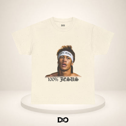 Jesus Stirnband Neymar Jr. Tee — "100% JESUS" Grafik T-Shirt