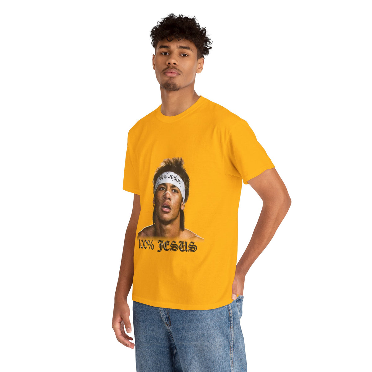 Jesus Stirnband Neymar Jr. Tee — "100% JESUS" Grafik T-Shirt