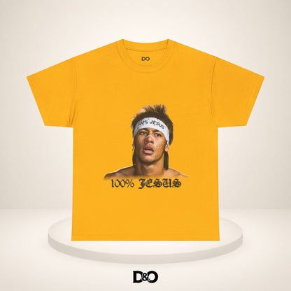 Jesus Stirnband Neymar Jr. Tee — "100% JESUS" Grafik T-Shirt