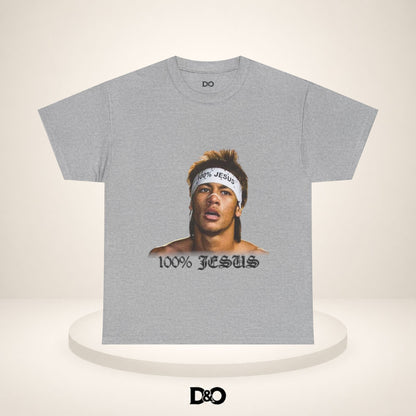 Jesus Stirnband Neymar Jr. Tee — "100% JESUS" Grafik T-Shirt