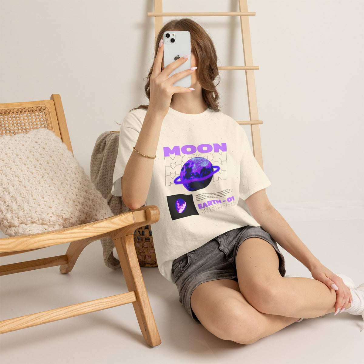 Moon Planet Graphic Tee — "Earth-01" Retro Purple Space T-Shirt
