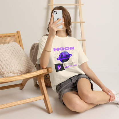 Moon Planet Graphic Tee — "Earth-01" Retro Purple Space T-Shirt