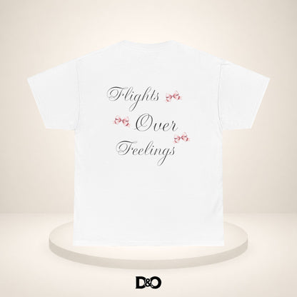 Flights Over Feelings Tee — Feminine Script Floral Backprint T‑Shirt