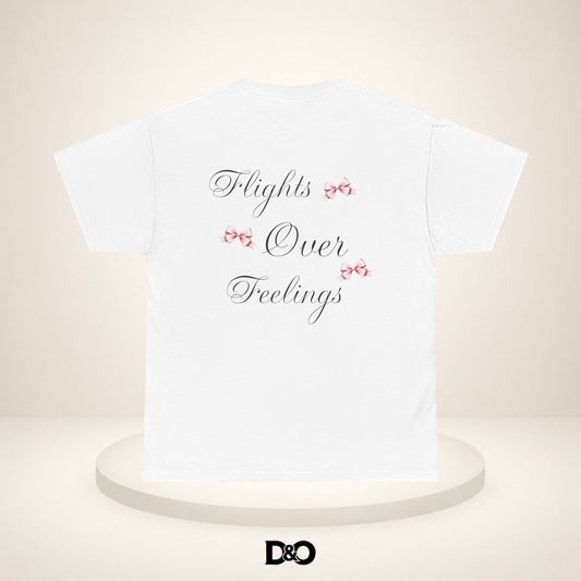 Flüge über Gefühle Tee — Feminine Schrift Floral Rückendruck T-Shirt