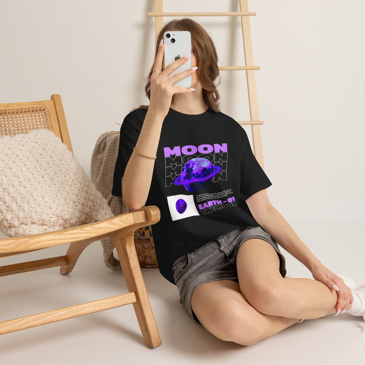 Moon Planet Graphic Tee — "Earth-01" Retro Purple Space T-Shirt