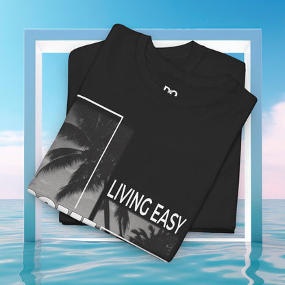 Summer Palm Graphic Tee — "Living Easy Somewhere" Cotton T‑Shirt