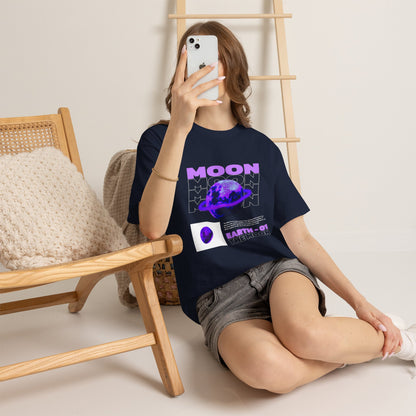 Moon Planet Graphic Tee — "Earth-01" Retro Purple Space T-Shirt