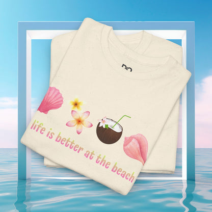 Beach Vibes Tee — "Life is Better at the Beach" Shell & Coconut Graphic T-Shirt