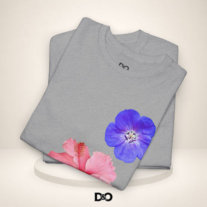 Tricou Floral Acuarelă — Tricou cu Hibiscus Roz și Mov „Lucrurile bune necesită timp”