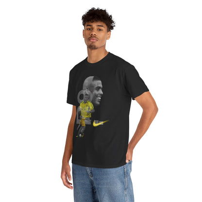 Football Legend Graphic Tee — R9 Portrait with Yellow Jersey & Nike Swoosh
