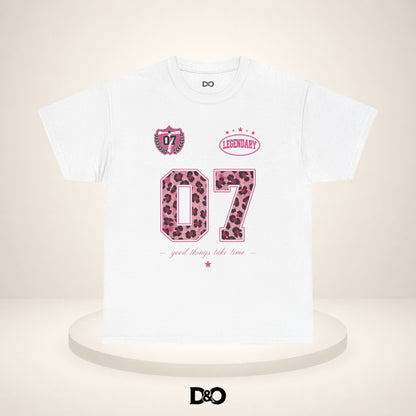 07 Leopard Print Graphic Tee — “Legendary” Pink Number Shirt