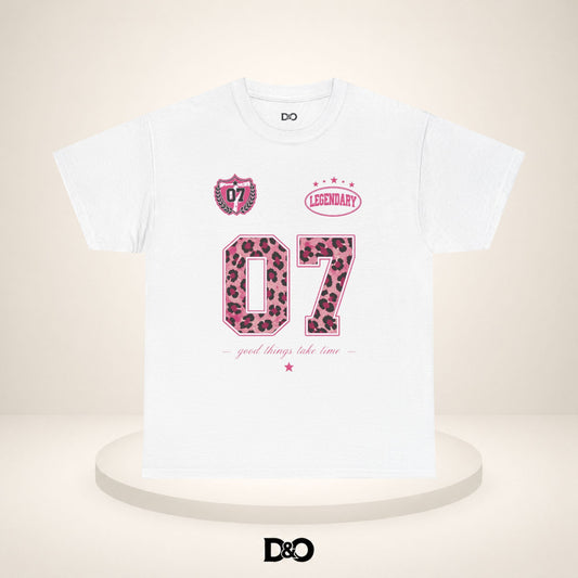 07 Leopard Print Graphic Tee — “Legendary” Pink Number Shirt