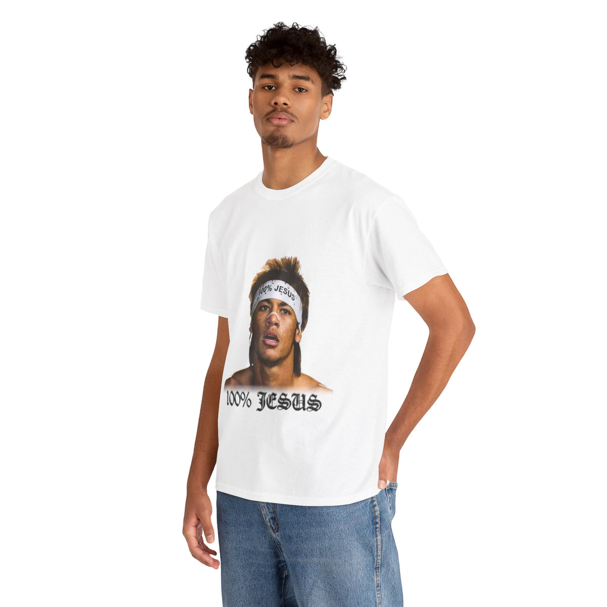 Jesus Stirnband Neymar Jr. Tee — "100% JESUS" Grafik T-Shirt