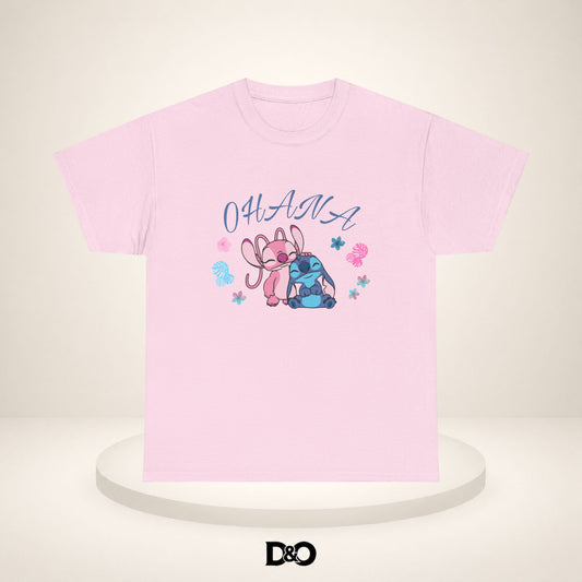 Ohana Stitch & Angel Süßes Grafik-Tee — "OHANA" Familie Lilo & Stitch inspiriertes T-Shirt