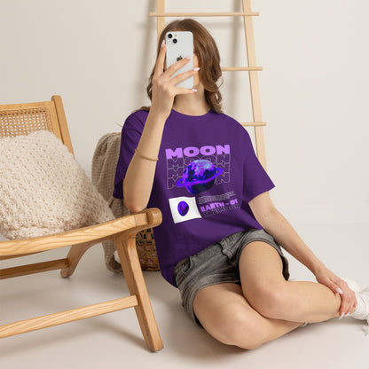 Moon Planet Graphic Tee — "Earth-01" Retro Purple Space T-Shirt