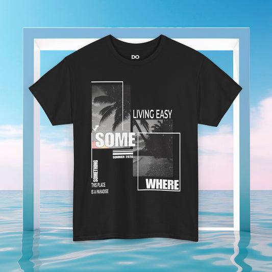 Sommer Palme Grafik Tee — "Leben leicht irgendwo" Baumwolle T-Shirt