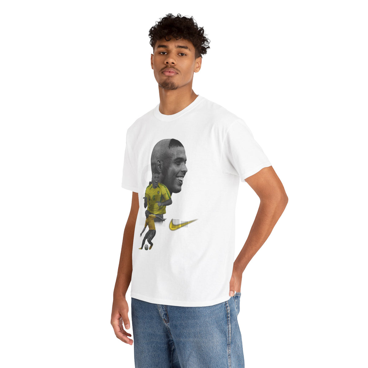 Football Legend Graphic Tee — R9 Portrait with Yellow Jersey & Nike Swoosh