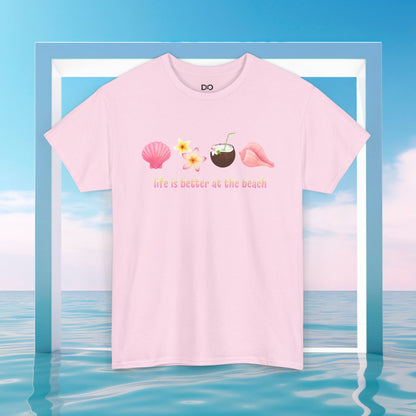 Beach Vibes Tee — "Life is Better at the Beach" Shell & Coconut Graphic T-Shirt