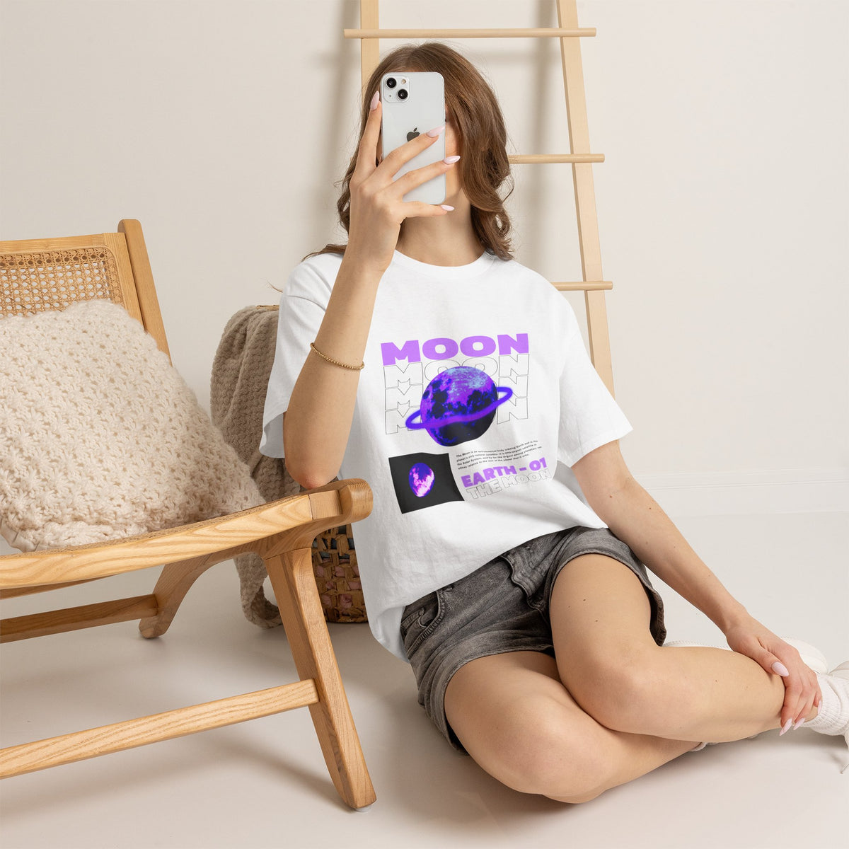 Moon Planet Graphic Tee — "Earth-01" Retro Purple Space T-Shirt
