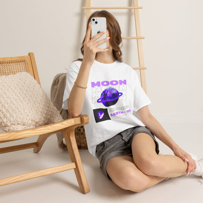Moon Planet Graphic Tee — "Earth-01" Retro Purple Space T-Shirt