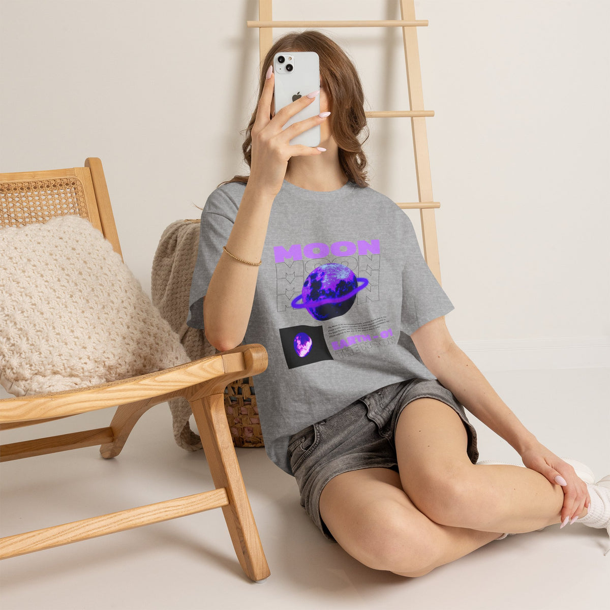 Moon Planet Graphic Tee — "Earth-01" Retro Purple Space T-Shirt