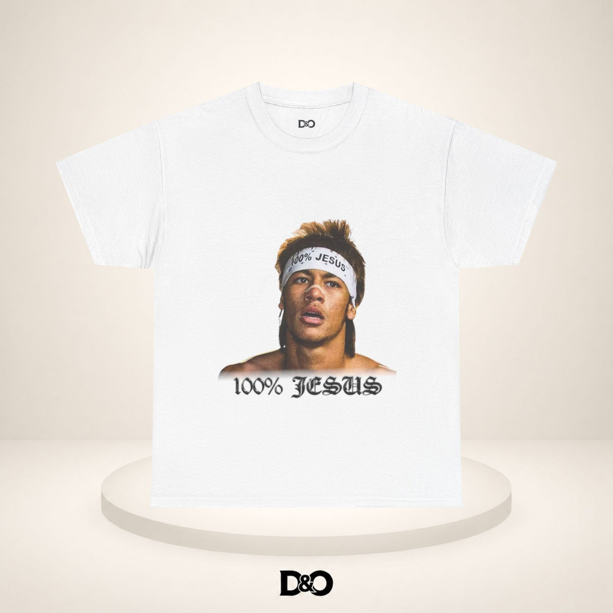 Jesus Stirnband Neymar Jr. Tee — "100% JESUS" Grafik T-Shirt