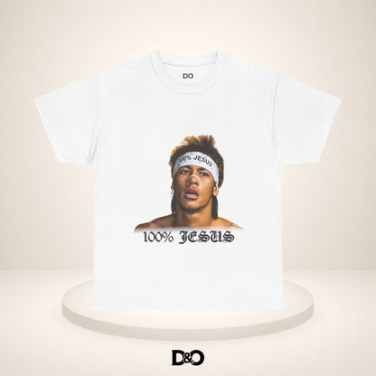 Jesus Stirnband Neymar Jr. Tee — "100% JESUS" Grafik T-Shirt