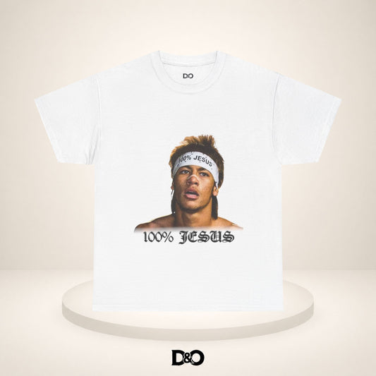 Jesus Stirnband Neymar Jr. Tee — "100% JESUS" Grafik T-Shirt